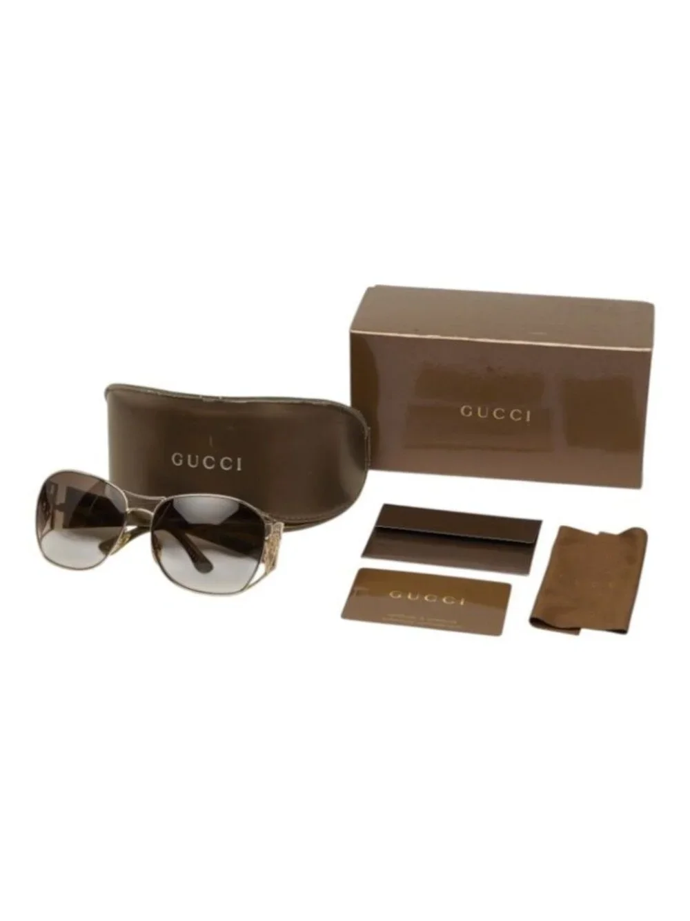 Gucci Crest Design Sunglasses S Brown Gold Acetate Metal Eyewear